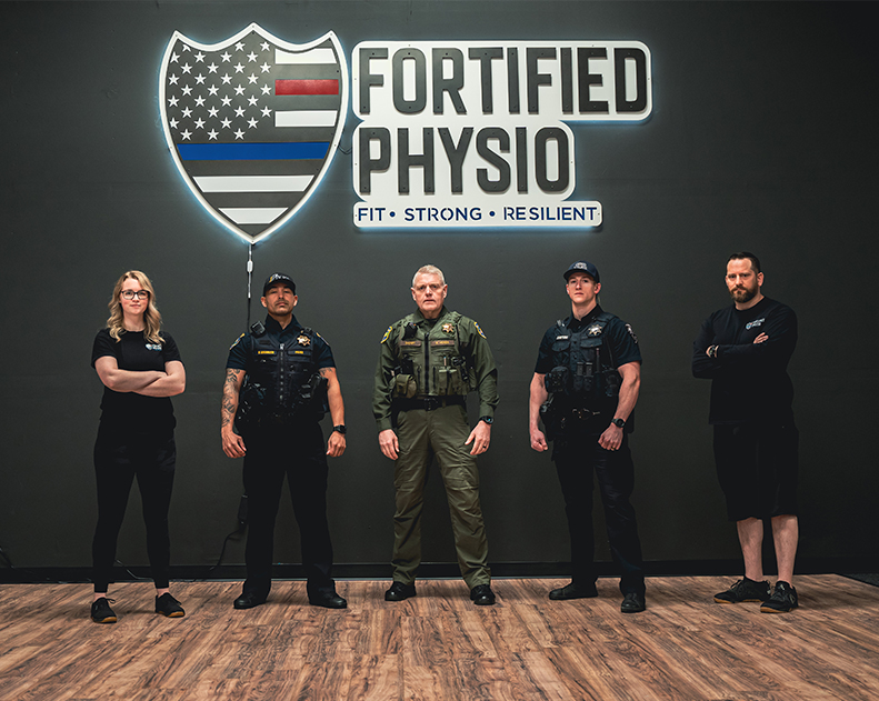 image of fortified physio logo sign with several people standing under it